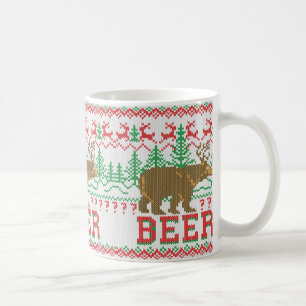 Caneca De Café Bear Deer ou Beer Christmas Sweater Style