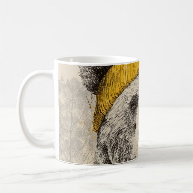 Caneca De Café Bear in Yellow Beanie Rustic Woodland Animal  (Esquerda)