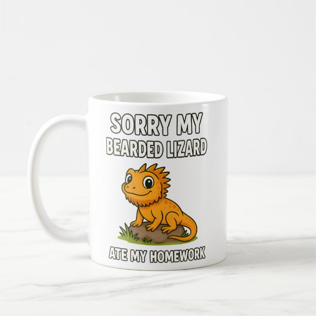Caneca De Café Bearded Dragon Ate My Homework Funny Reptile Lover (Esquerda)