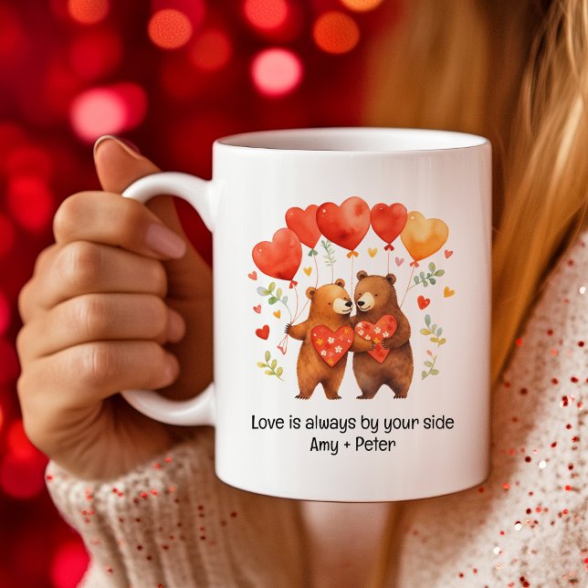 Caneca De Café Bears bonitinho Namorados de coração (Cute cartoon Bears Love Hearts Valentine Coffee Mug)