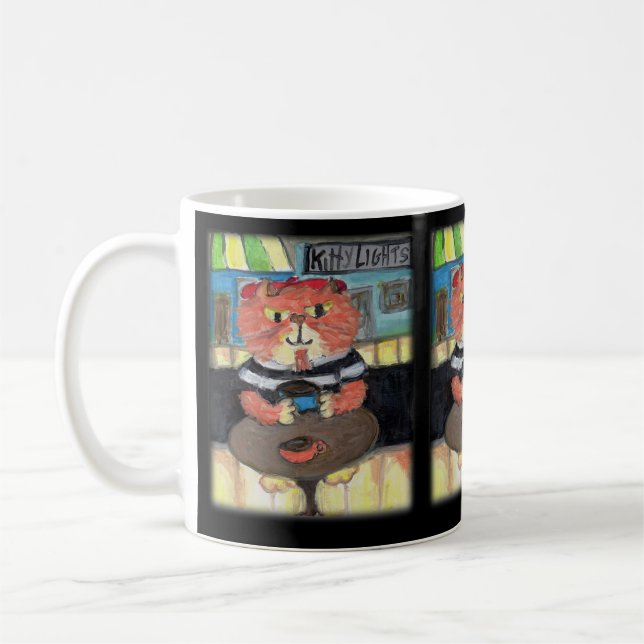 Caneca De Café Beatnik Poet Gatinho Coffeehouse Folk Art, Diversã (Esquerda)