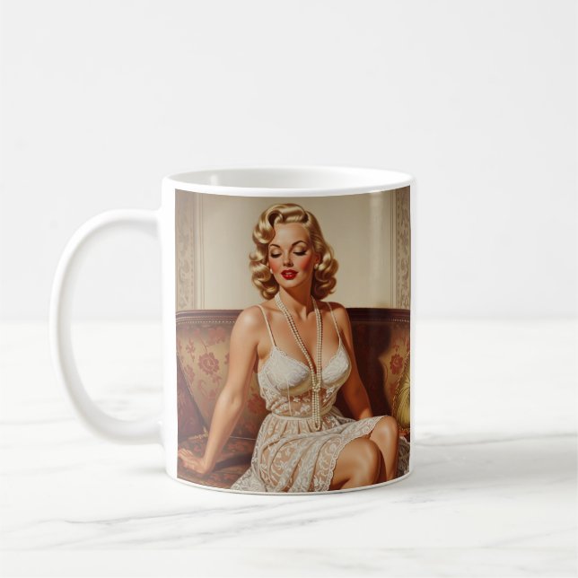 Caneca De Café Beautiful blonde pin-up 50's art (Esquerda)
