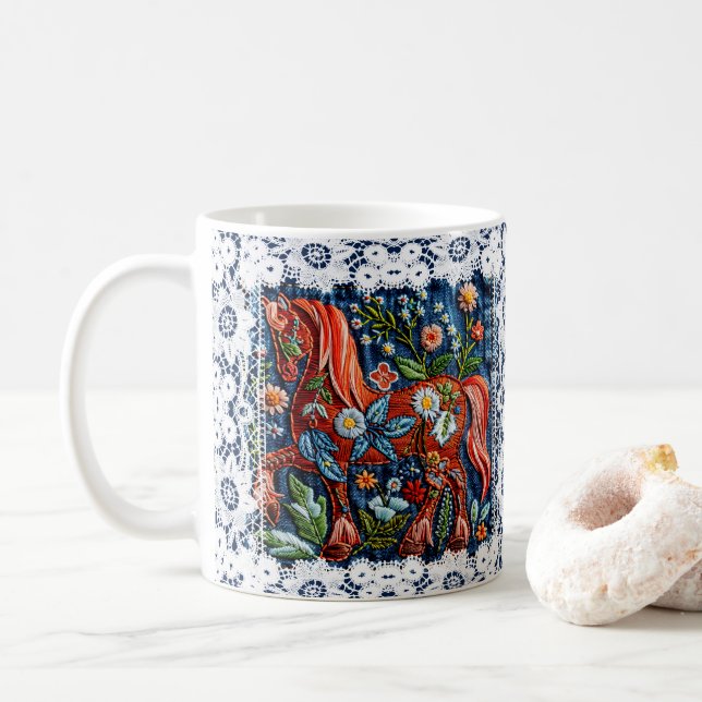 Caneca De Café Beautiful Embroidered Horse (Com Donut)