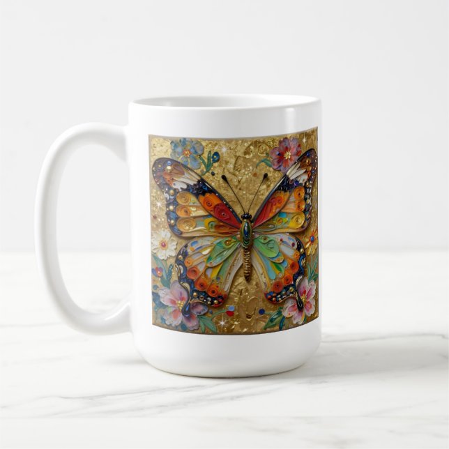 Caneca De Café Beautiful Impasto Butterflies and Flowers Poem (Esquerda)