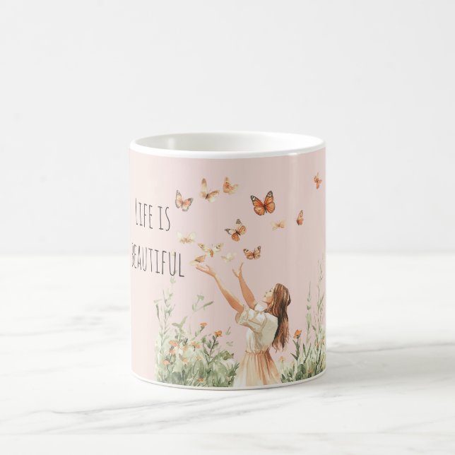 Caneca De Café Beautiful Life Peach Butterflies (Centro)
