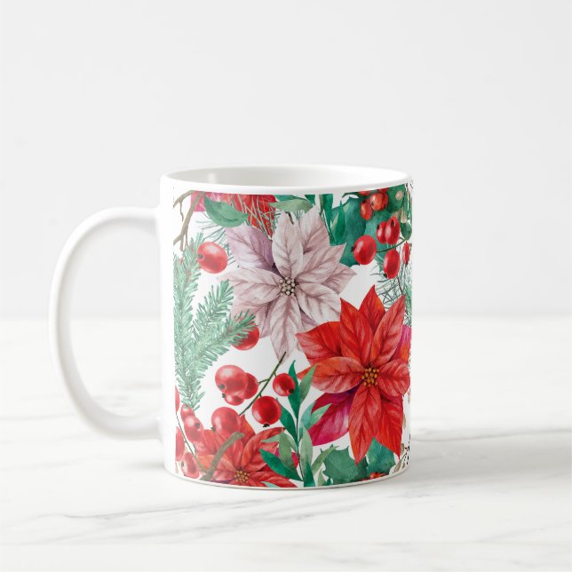 Caneca De Café Beautiful red and white Christmas poinsettia (Esquerda)