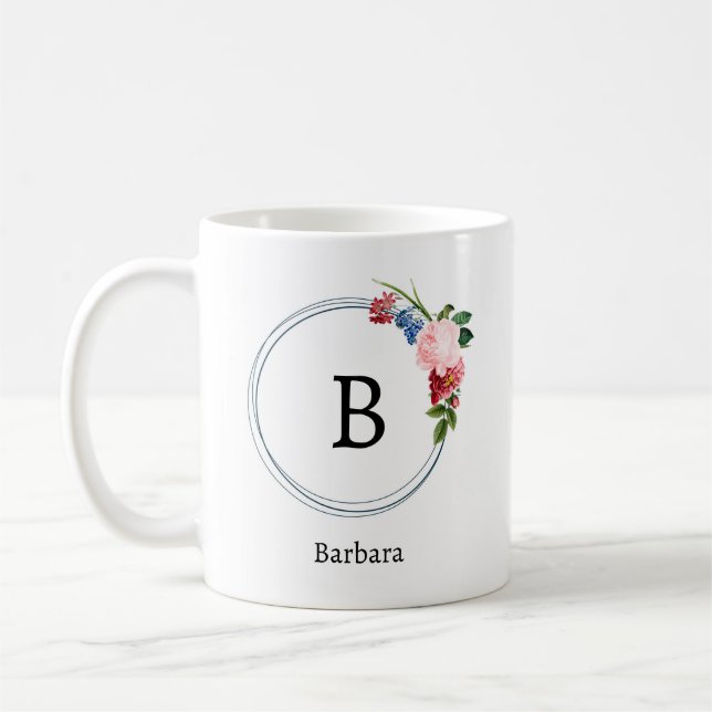 Caneca De Café Beautiful Romantic Spring Monogram Flowers (Esquerda)