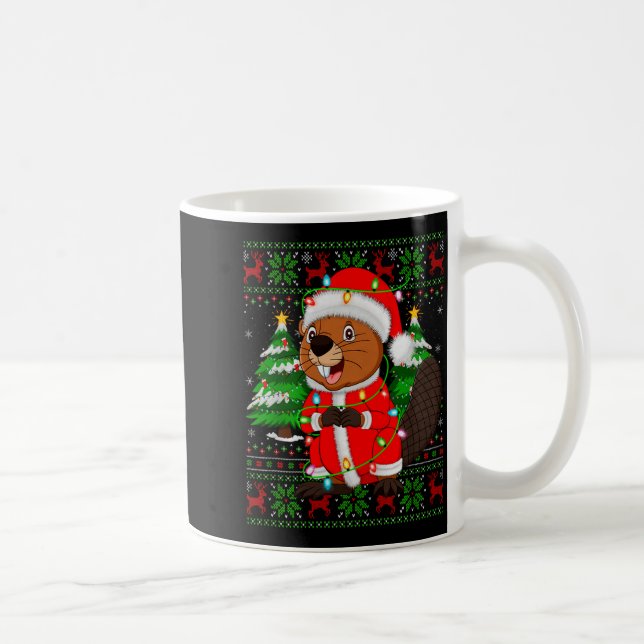 Caneca De Café Beaver Christmas Lights Santa Costume Ugly Xmas Sw (Direita)