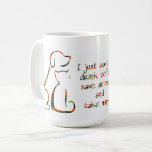 Caneca De Café Beba café, Salve animais, Tire sonecas - Amante de