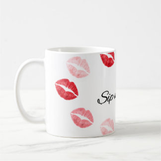 Caneca De Café Beba com Amor – Lábios Rosas e Vermelhos Romântico