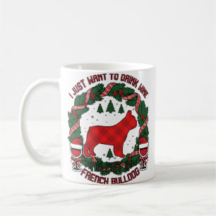 Caneca De Café Beba Vinho Bulldog Francês Cachorro Xadrez Vermelh