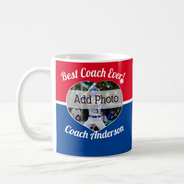 Caneca De Café Beball Best Coach Ever Photo Name Red White (Esquerda)
