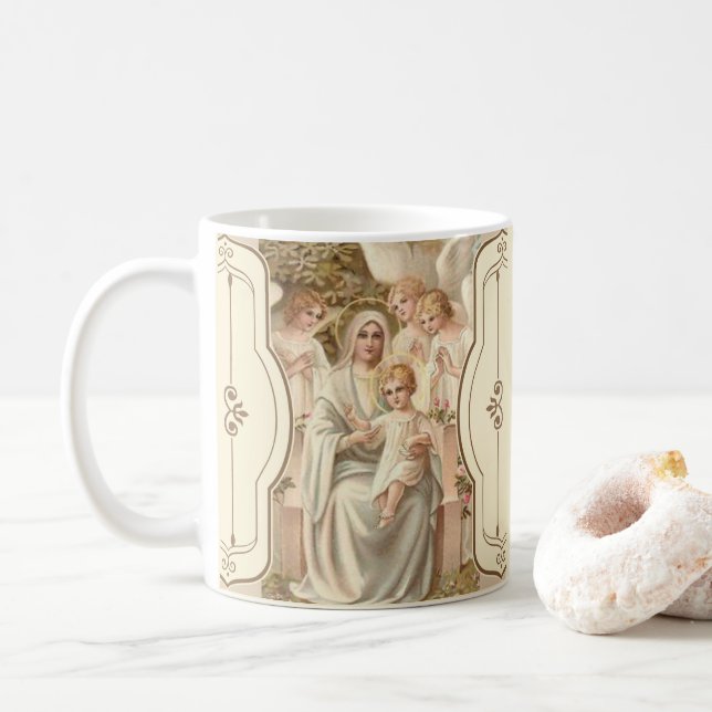 Caneca De Café Bebê abençoado Jesus da mãe com anjos (Com Donut)