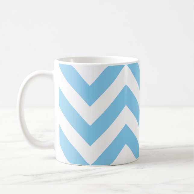 Caneca De Café Bebê Azul e Branco Cavalo Grande. Padrão Chevron (Esquerda)