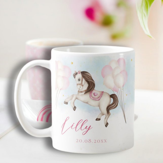 Caneca De Café Bebê bebezinho Pony Belo Balões Estrelando Garota (Criador carregado)