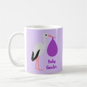 Caneca De Café Bebê Cegonha Personalizado Neutro Roxo