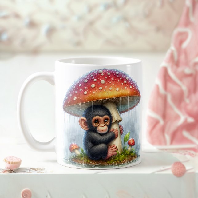 Caneca De Café Bebê Chimpanzé Sob Guarda-Chuva (Criador carregado)