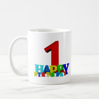 Caneca De Café Bebê com tipografia feliz de aniversário colorido