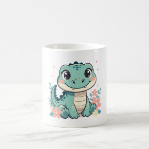 Caneca De Café Bebê Crocodilo Fofo com Jardim Floral