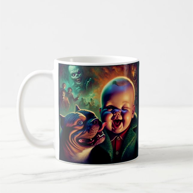 Caneca De Café Bebê de Halloween picante Pitbull e ghouls horríve (Esquerda)