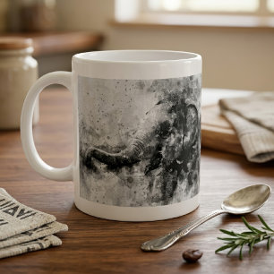 Caneca De Café Bebê-Elefante-Cachorro Preto e Branco
