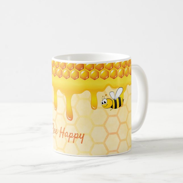 Caneca De Café Bebê feliz padrão de mel pingando mel (Frente Esquerda)
