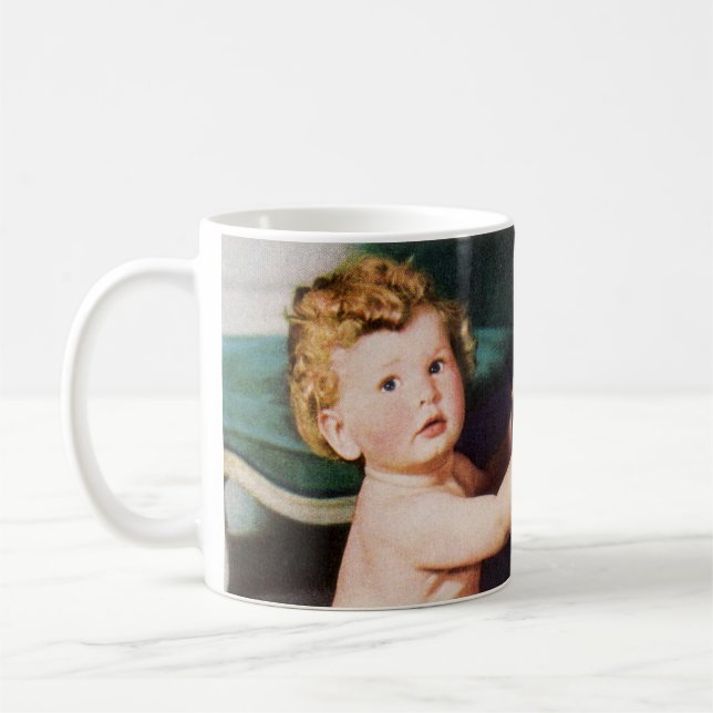Caneca De Café Bebê Fofo Antigo Brincando com Gaveta de Roupas (Esquerda)