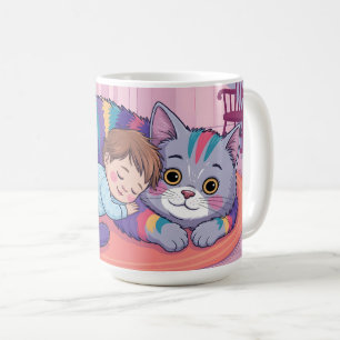 Caneca De Café Bebê Fofo Dormindo em um Gato Fofo Gigante Arco-Ír