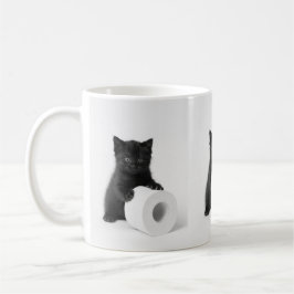 Caneca De Café Bebê Gatinho Preto Guardando Rolo de Papel Higiêni