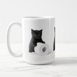 Caneca De Café Bebê Gatinho Preto Guardando Rolo de Papel Higiêni