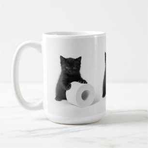 Caneca De Café Bebê Gatinho Preto Guardando Rolo de Papel Higiêni