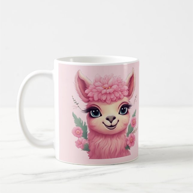 Caneca De Café Bebê Lama Sorriso Rosa (Esquerda)