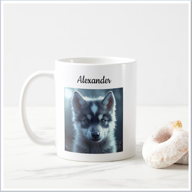 Caneca De Café Bebê Lobo Adorável ao Luar (Criador carregado)