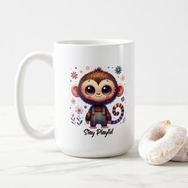 Caneca De Café Bebê Macaco Fofo (Com Donut)