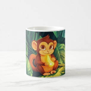 Caneca De Café bebe macaco fofo na selva segurando um banho brilh