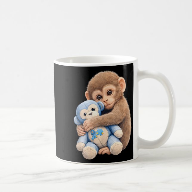 Caneca De Café Bebê Macaco Punch Abraçando Brinquedo de Pelúcia A (Direita)
