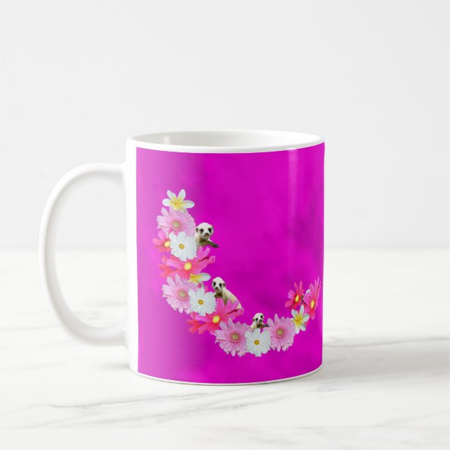 Caneca De Café Bebê Meerkat E Flores, Café Mug (Esquerda)