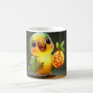 Caneca De Café bebê papagaio verde e amarelo segurando um an