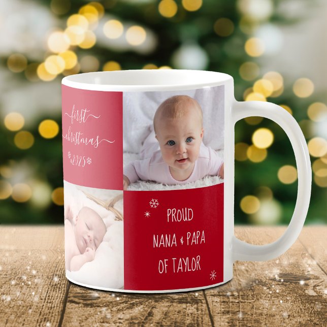 Caneca De Café Bebê Primeiro Natal Avós 4 Fotografia Personalizad (Criador carregado)