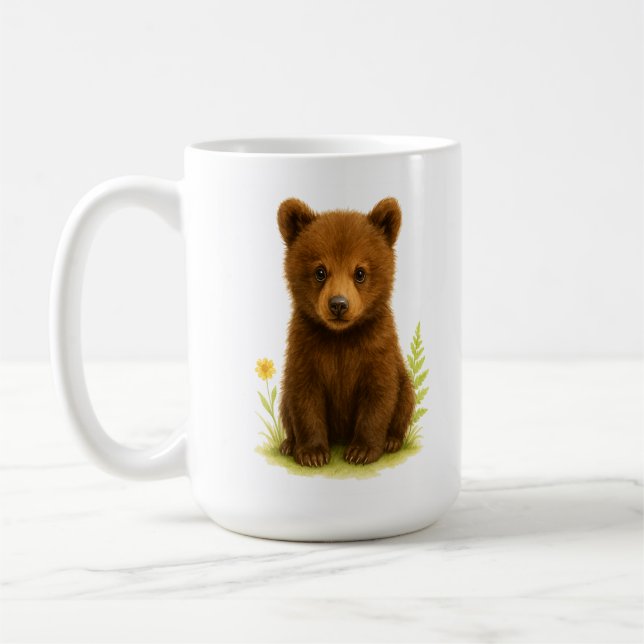 Caneca De Café Bebê Urso Cubo nas Flores Selvagens (Esquerda)