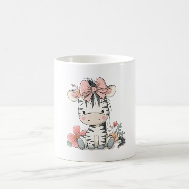 Caneca De Café Bebê zebra sentado usando laço (Centro)