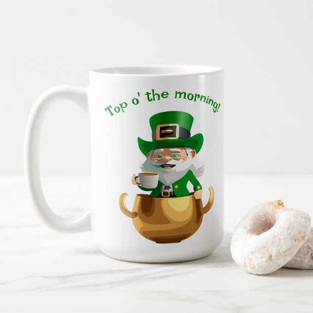 Caneca De Café Bebendo Café Leprechaun (Com Donut)