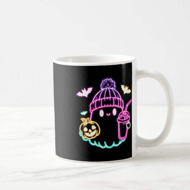 Caneca De Café Bebendo De Café Fantasma Retro Ghost Spooky Hallow (Direita)