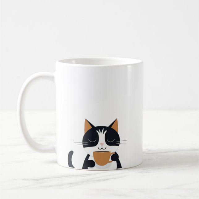 Caneca De Café Bebendo De Gato Cujo Café Manga (Esquerda)