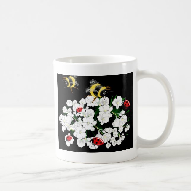 Caneca De Café Bebês-frade e flores brancas em preto (Direita)