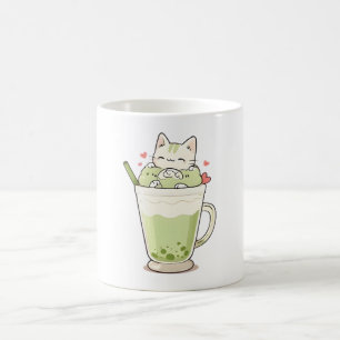 Caneca De Café Bebida de Matcha com Boba de Gato Fofo Design Kawa