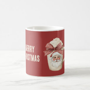 Caneca De Café Bebida Rosto de Papai Noel Vermelho com Laço Verme