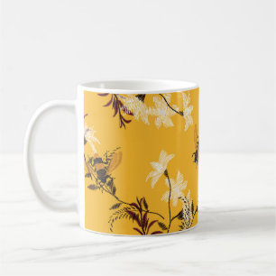 Caneca De Café Bee e borboleta Vintage: Arte Floral Bordada