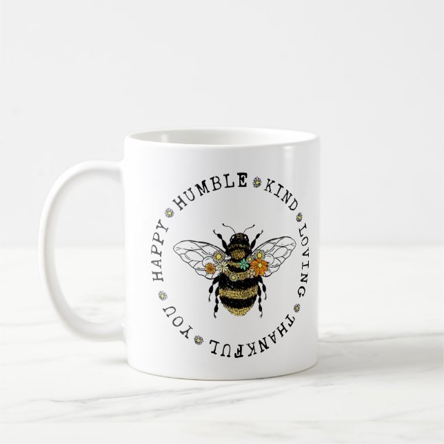 Caneca De Café Bee Happy Humble Amando Graças A Você (Esquerda)