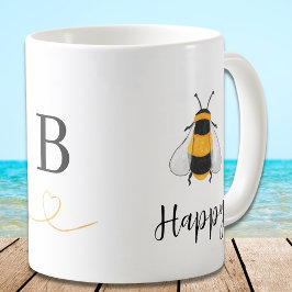 Caneca De Café Bee Happy Monograma